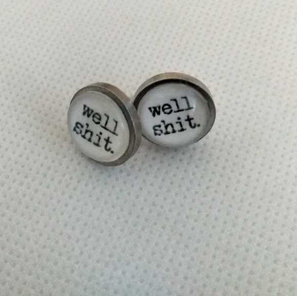 Handmade Stainless Steel "Well Sh!t" Post Earrings. 12mm - Picture 1 of 3